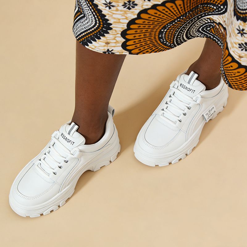 SXCHEN Women's Comfort Platform Shoes – White Faux Leather, Cushioned Insole, Lightweight Construction, Perfect For Travel & Elevating Casual Attire, All Sizes Available