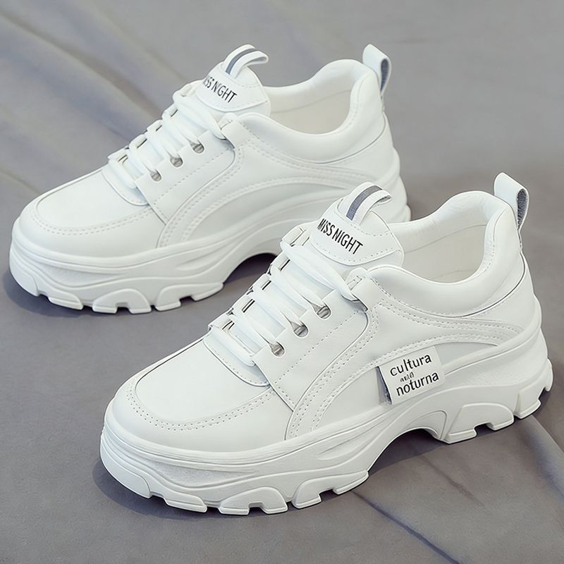 SXCHEN Women's Comfort Platform Shoes – White Faux Leather, Cushioned Insole, Lightweight Construction, Perfect For Travel & Elevating Casual Attire, All Sizes Available