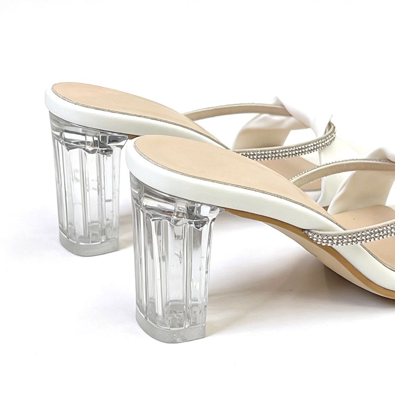SXCHEN Women's Elegant Sandal Shoes – White With Sparkling Rhinestone Accents,Non-Slip Sole,Durable Stitching, Suitable For Cocktail Parties & Formal Events