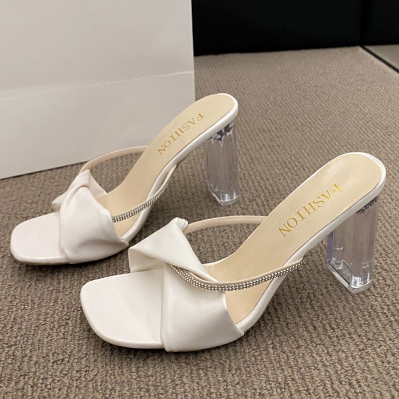 SXCHEN Women's Elegant Sandal Shoes – White With Sparkling Rhinestone Accents,Non-Slip Sole,Durable Stitching, Suitable For Cocktail Parties & Formal Events
