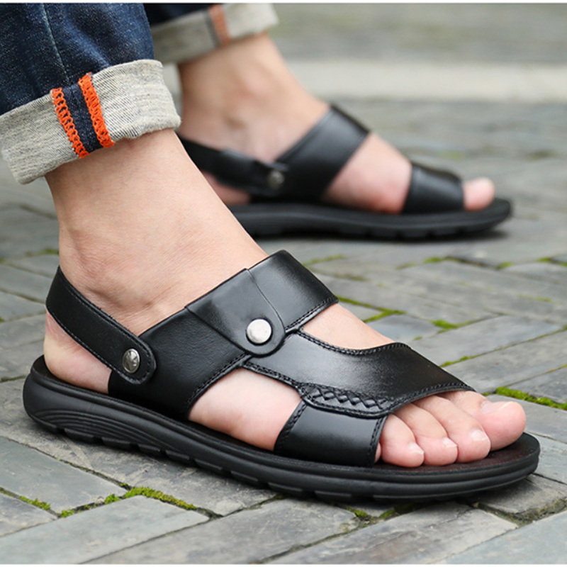 SXCHEN Men's Trendy Outdoor Sandals –Black With Rugged Traction Sole, Adjustable Closure,Breathable Design, Suitable For Beach Trips & Relaxed Outfits
