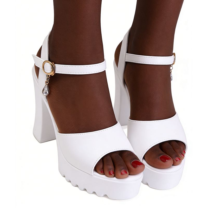 Women's Chunky Heel Peep Toe Sandals With Single Buckle  Waterproof Platform  Versatile High Heels