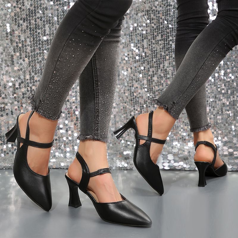 SXCHEN Women's Fashion Heel Shoes – Black With Minimalist Design, Cushioned Insole, Non-Slip Sole, Ideal For Work, Meetings & Special Occasions, All Sizes Available