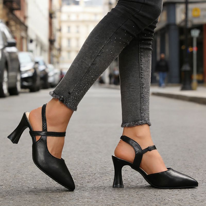 SXCHEN Women's Fashion Heel Shoes – Black With Minimalist Design, Cushioned Insole, Non-Slip Sole, Ideal For Work, Meetings & Special Occasions, All Sizes Available