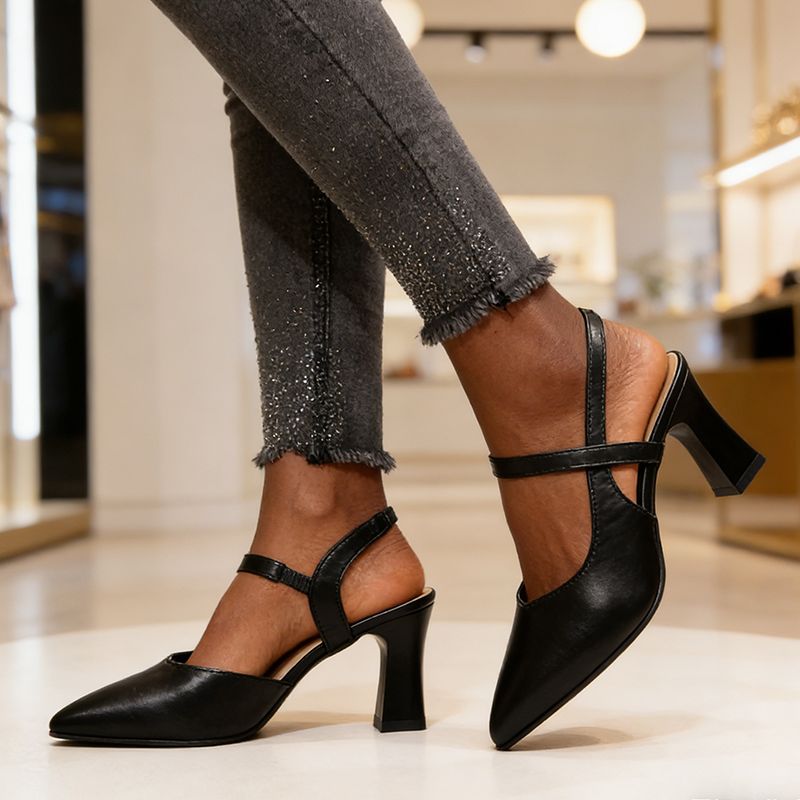 SXCHEN Women's Fashion Heel Shoes – Black With Minimalist Design, Cushioned Insole, Non-Slip Sole, Ideal For Work, Meetings & Special Occasions, All Sizes Available