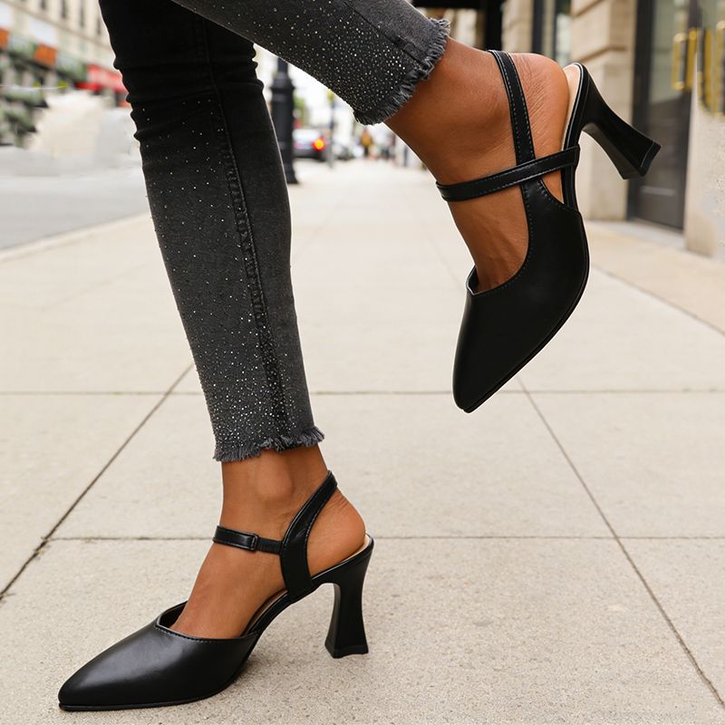 SXCHEN Women's Fashion Heel Shoes – Black With Minimalist Design, Cushioned Insole, Non-Slip Sole, Ideal For Work, Meetings & Special Occasions, All Sizes Available