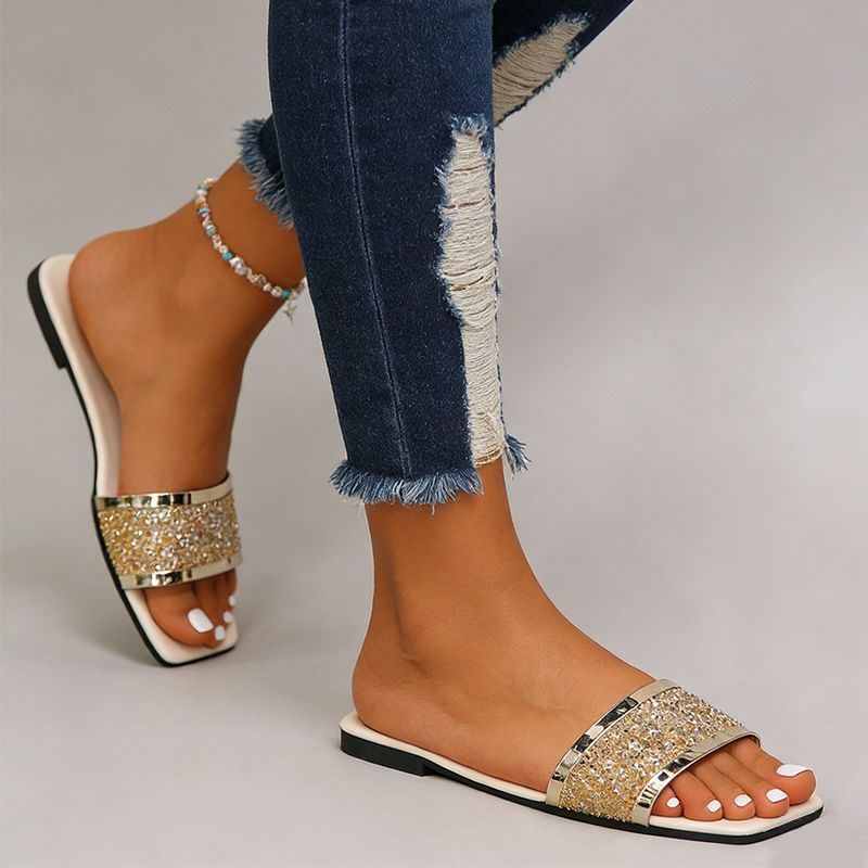 Summer Women Slippers Shoes Fashion Flat Open Toe Slides Women Luxury Mules Beach Slippers Square Toe Casual Sandals Zapatos De Mujer Breathable And Durable Flip-flops