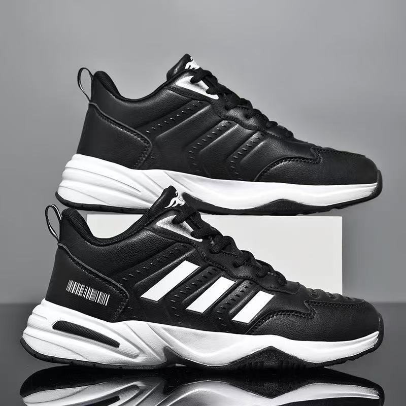 SXCHEN Men's Performance Sneaker Shoes – Black With Contrast White Sole, Shock-Absorbing Heel Support, Non-Slip Traction Sole, Ideal For Running, Training & All-Day Comfort, All Sizes Available