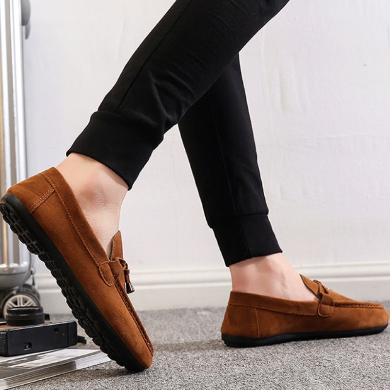SXCHEN Men's Suede Driving Shoes – Brown Classic Loafer Style, Tassel Accent, Soft Synthetic Suede Upper, Comfortable Insole, Perfect For Casual Daily & Driving, All Sizes Available