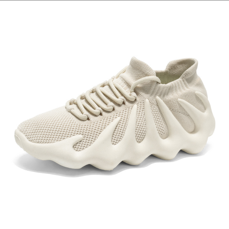 SXCHEN Men's  Breathable Sneaker Shoes – Beige Knit Mesh Upper, Durable Stitching, Lightweight Construction, Suitable For Light Sports & Trendy Street Style, All Sizes Available