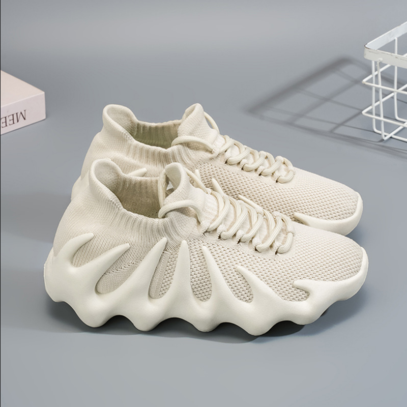 SXCHEN Men's  Breathable Sneaker Shoes – Beige Knit Mesh Upper, Durable Stitching, Lightweight Construction, Suitable For Light Sports & Trendy Street Style, All Sizes Available