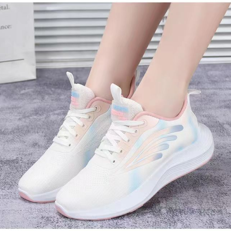 SXCHEN Women's Lightweight Running Shoes – White With Pink & Blue Gradient Accents, Breathable Mesh Upper, Cushioned Midsole, Perfect For Jogging & Daily Casual Wear, All Sizes Available