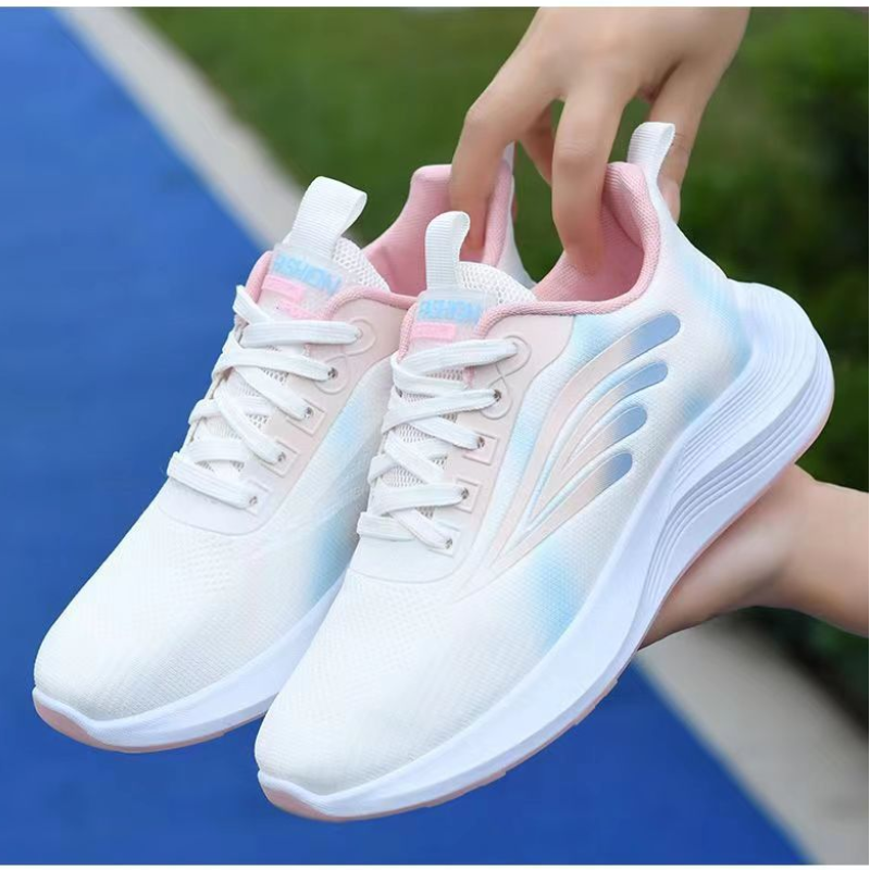 SXCHEN Women's Lightweight Running Shoes – White With Pink & Blue Gradient Accents, Breathable Mesh Upper, Cushioned Midsole, Perfect For Jogging & Daily Casual Wear, All Sizes Available