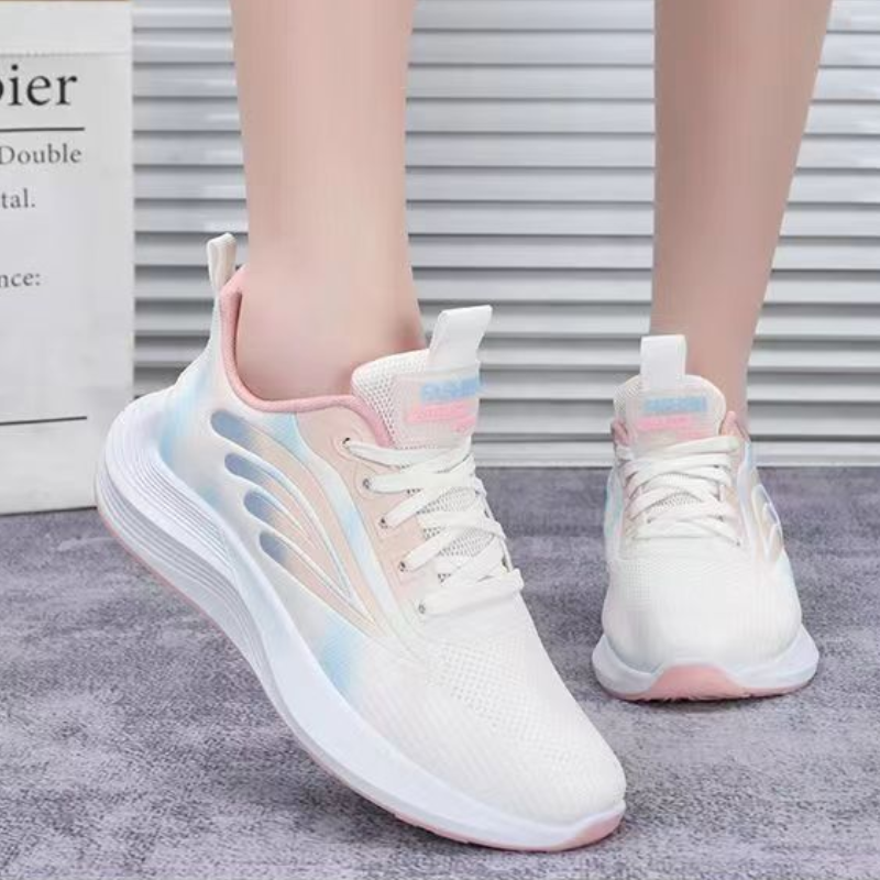 SXCHEN Women's Lightweight Running Shoes – White With Pink & Blue Gradient Accents, Breathable Mesh Upper, Cushioned Midsole, Perfect For Jogging & Daily Casual Wear, All Sizes Available