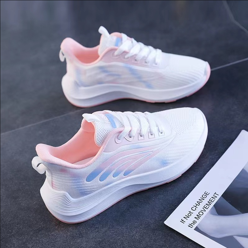 SXCHEN Women's Lightweight Running Shoes – White With Pink & Blue Gradient Accents, Breathable Mesh Upper, Cushioned Midsole, Perfect For Jogging & Daily Casual Wear, All Sizes Available