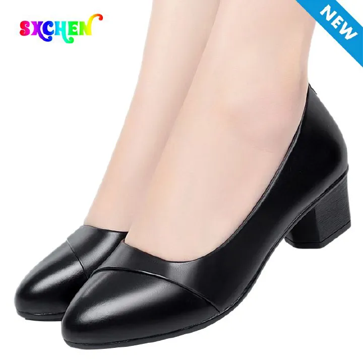 SXCHEN Women's Professional Heel Shoes- Black With Minimalist Design, Stable Heel, Suitable For Business & Semi-Formal Events, All Sizes Available