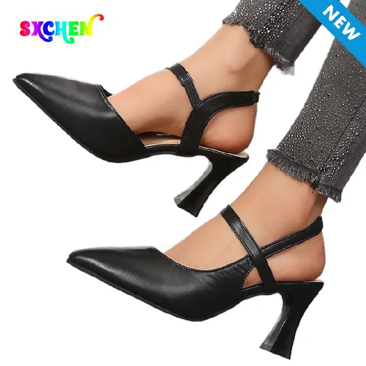SXCHEN Women's Fashion Heel Shoes – Black With Minimalist Design, Cushioned Insole, Non-Slip Sole, Ideal For Work, Meetings & Special Occasions, All Sizes Available
