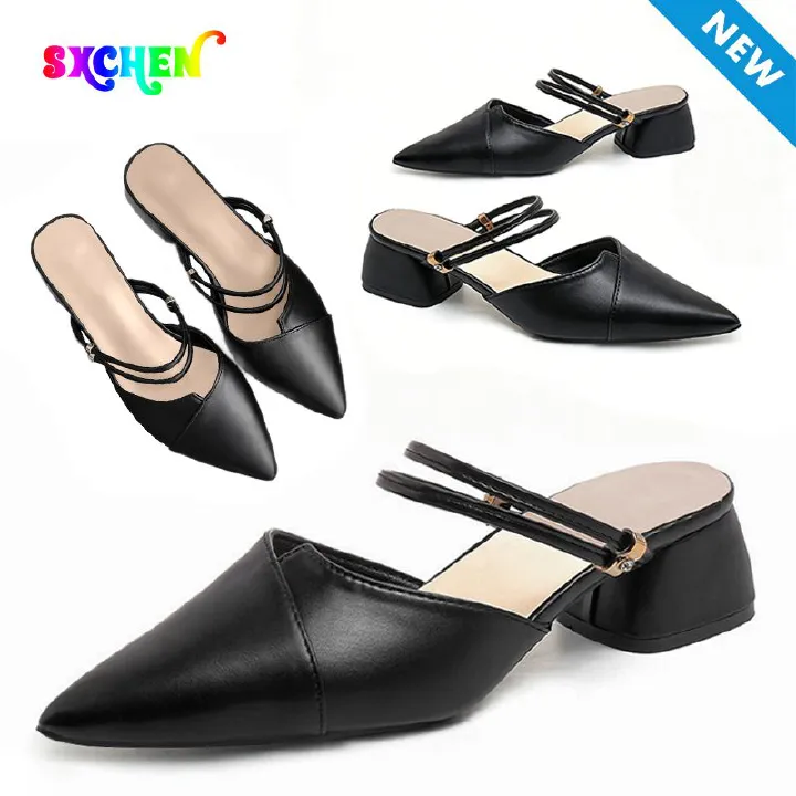 SXCHEN Women's Trendy Two-Way Shoes  – Black With Minimalist Design, Cushioned Insole, Non-Slip Sole, Ideal For Work, Meetings & Everyday Outfits, All Sizes Available