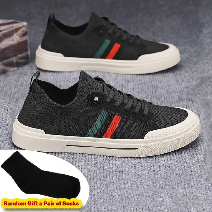 SXCHEN Men's Breathable Knit Sneaker Shoes –Black Breathable Mesh Upper, Cushioned Insole, Non-Slip Beige Outsole,  Flexible Knit Construction, Durable Stitching, Suitable For Travel & Smart-Casual Lo