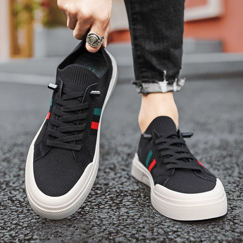 SXCHEN Men's Breathable Knit Sneaker Shoes –Black Breathable Mesh Upper, Cushioned Insole, Non-Slip Beige Outsole,  Flexible Knit Construction, Durable Stitching, Suitable For Travel & Smart-Casual Lo