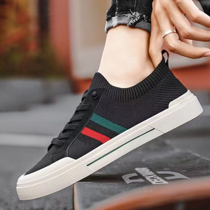 SXCHEN Men's Breathable Knit Sneaker Shoes –Black Breathable Mesh Upper, Cushioned Insole, Non-Slip Beige Outsole,  Flexible Knit Construction, Durable Stitching, Suitable For Travel & Smart-Casual Lo