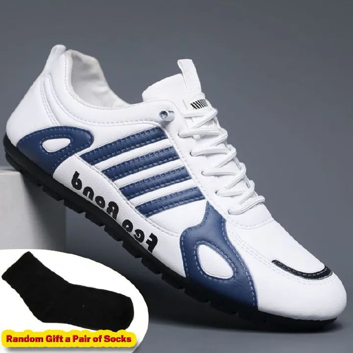 SXCHEN Men's Sporty Sneaker Shoes – White With Breathable Lining, Faux Leather Upper, Non-Slip Rubber Sole,  Lightweight Construction, Secure Lace-Up Fit，Perfect For Daily Commute & Street Style