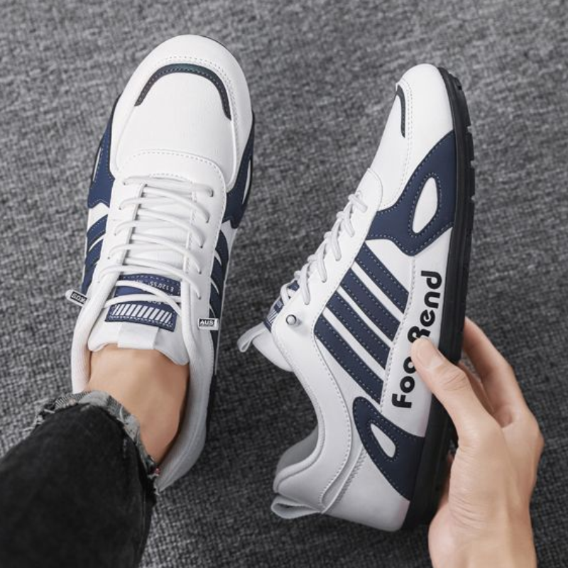 SXCHEN Men's Sporty Sneaker Shoes – White With Breathable Lining, Faux Leather Upper, Non-Slip Rubber Sole,  Lightweight Construction, Secure Lace-Up Fit，Perfect For Daily Commute & Street Style