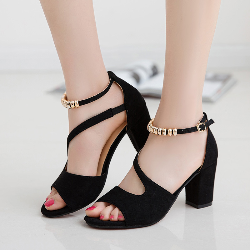 SXCHEN Women's Block Heel Sandal Shoes – Black Open-Toe Design, Chunky Heel For Stability,Adjustable Ankle Buckle, Shock-Absorbing Midsole, Perfect For Weddings & Evening Events