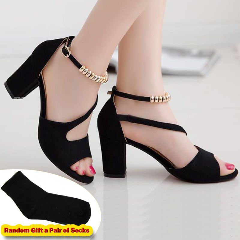 SXCHEN Women's Block Heel Sandal Shoes – Black Open-Toe Design, Chunky Heel For Stability,Adjustable Ankle Buckle, Shock-Absorbing Midsole, Perfect For Weddings & Evening Events