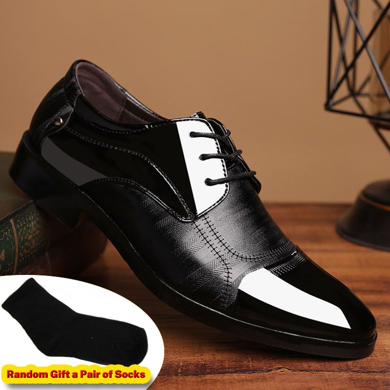 SXCHEN Men's Smart-Casual Dress Shoes – Black Glossy Patent Leather, Padded Insole, Non-Slip Rubber Sole, Secure Lace-Up Closure, Lightweight Construction,  Perfect For Business Meetings