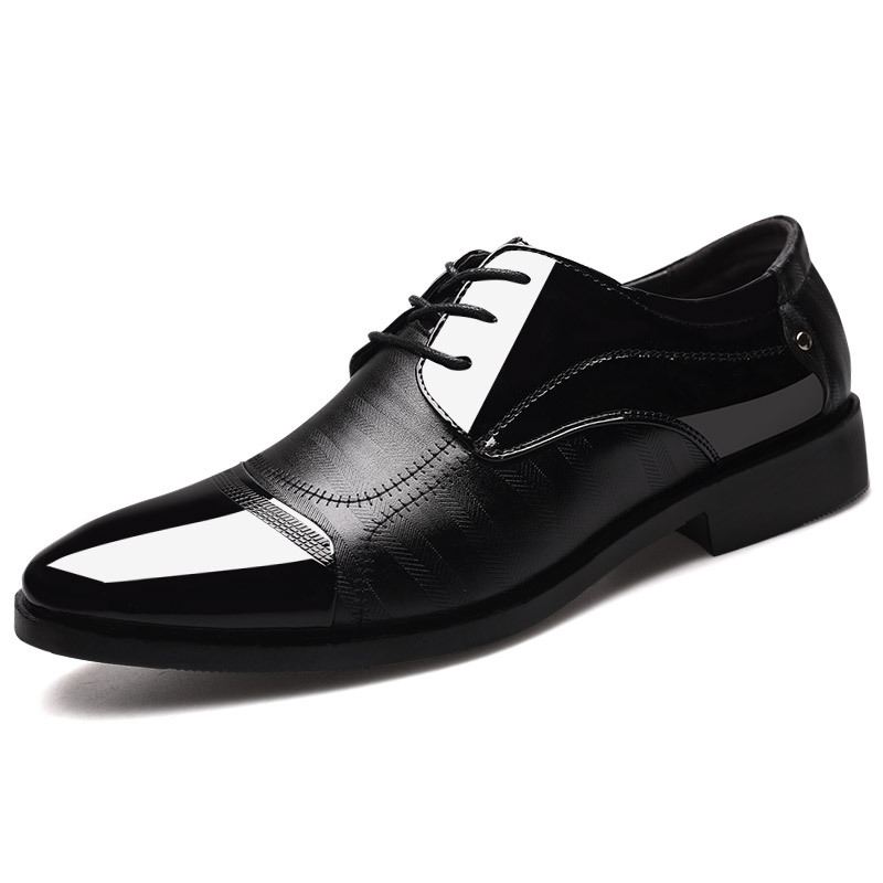 SXCHEN Men's Smart-Casual Dress Shoes – Black Glossy Patent Leather, Padded Insole, Non-Slip Rubber Sole, Secure Lace-Up Closure, Lightweight Construction,  Perfect For Business Meetings