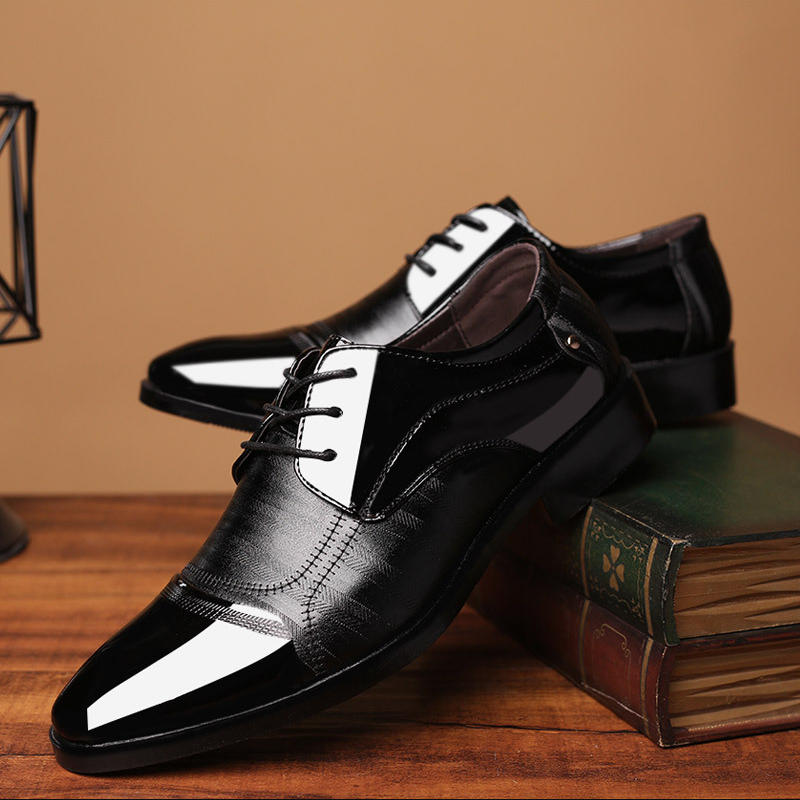 SXCHEN Men's Smart-Casual Dress Shoes – Black Glossy Patent Leather, Padded Insole, Non-Slip Rubber Sole, Secure Lace-Up Closure, Lightweight Construction,  Perfect For Business Meetings