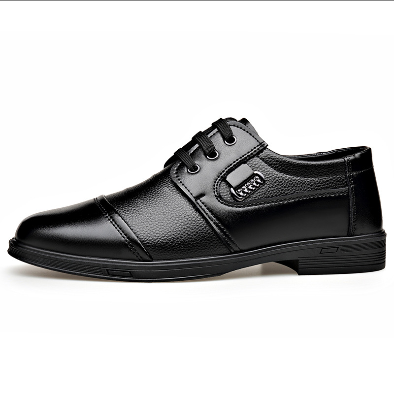 SXCHEN Men's Comfort Business Shoes – Black With Lace-Up Closure, Breathable Lining, Decorative Metal Buckle, Non-Slip Rubber Sole, Perfect For Office Work & Formal Business Occasions