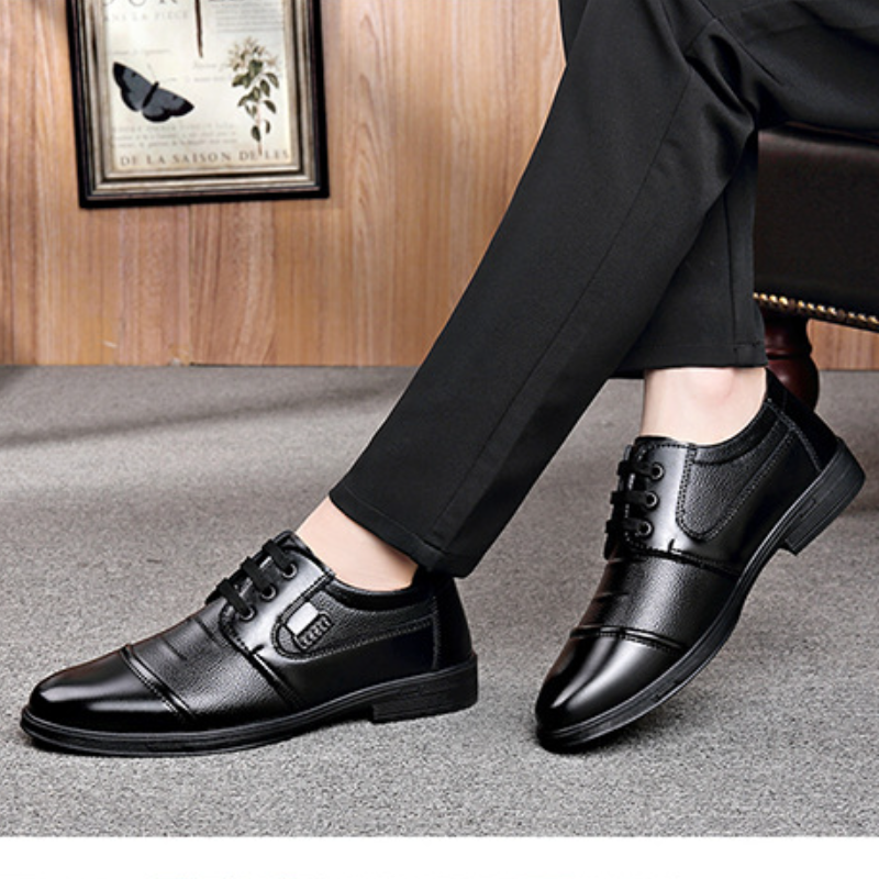 SXCHEN Men's Comfort Business Shoes – Black With Lace-Up Closure, Breathable Lining, Decorative Metal Buckle, Non-Slip Rubber Sole, Perfect For Office Work & Formal Business Occasions