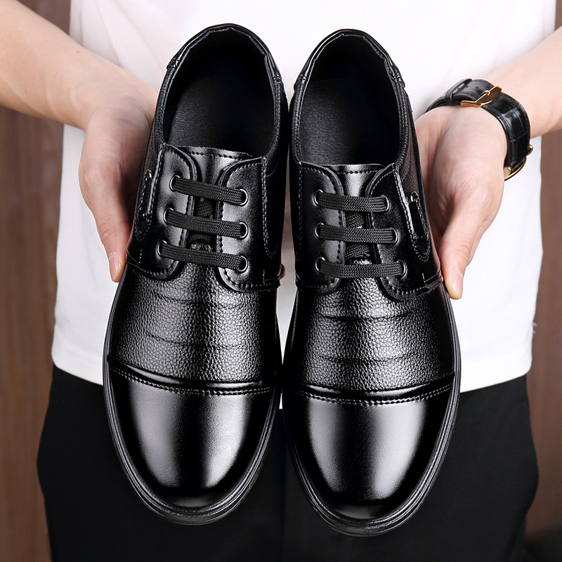 SXCHEN Men's Comfort Business Shoes – Black With Lace-Up Closure, Breathable Lining, Decorative Metal Buckle, Non-Slip Rubber Sole, Perfect For Office Work & Formal Business Occasions