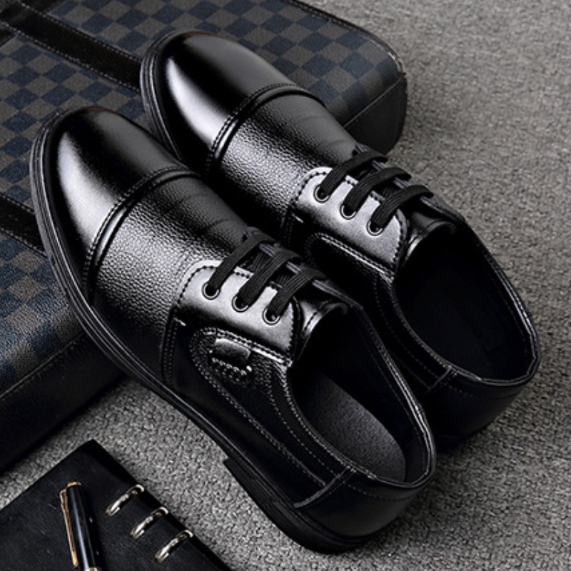 SXCHEN Men's Comfort Business Shoes – Black With Lace-Up Closure, Breathable Lining, Decorative Metal Buckle, Non-Slip Rubber Sole, Perfect For Office Work & Formal Business Occasions