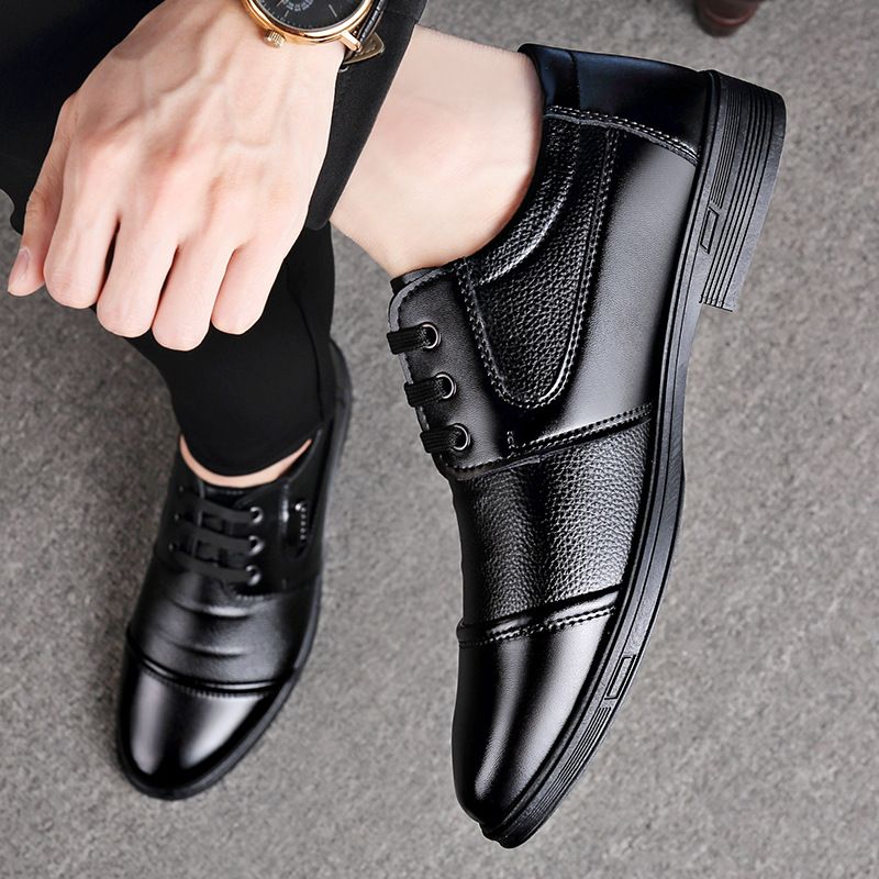 SXCHEN Men's Comfort Business Shoes – Black With Lace-Up Closure, Breathable Lining, Decorative Metal Buckle, Non-Slip Rubber Sole, Perfect For Office Work & Formal Business Occasions