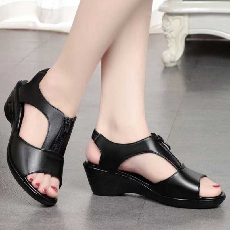SXCHEN Women's Shoes Sandals Flats Sandals Black Breathable Leather Upper, Shock-Absorbing Wedge Midsole, Stable Heel Design, Perfect For Office Wear & Evening Events Ladies Shoes Sandals Heels Sandal