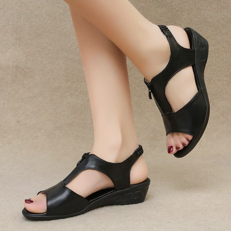 SXCHEN Women's Shoes Sandals Flats Sandals Black Breathable Leather Upper, Shock-Absorbing Wedge Midsole, Stable Heel Design, Perfect For Office Wear & Evening Events Ladies Shoes Sandals Heels Sandal