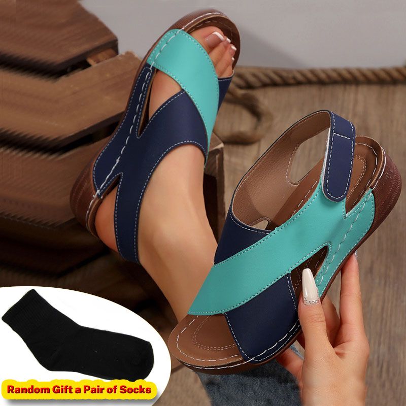 SXCHEN Women's Comfort Wedge Shoes –Green & Blue Color-Block Design, Padded Insole, Shock-Absorbing Wedge Midsole, Open-Toe Design,  Ideal For Casual Dresses & Everyday Outfits
