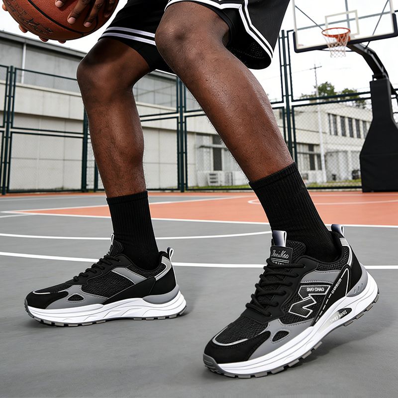 SXCHEN Men's Breathable Sneaker Shoes – Black Mesh Upper, Durable Stitching,  Non-Slip Traction Sole, Suitable For Light Sports & Trendy Street Style, All Sizes Available