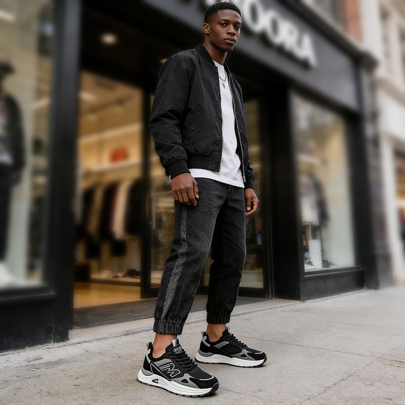 SXCHEN Men's Breathable Sneaker Shoes – Black Mesh Upper, Durable Stitching,  Non-Slip Traction Sole, Suitable For Light Sports & Trendy Street Style, All Sizes Available