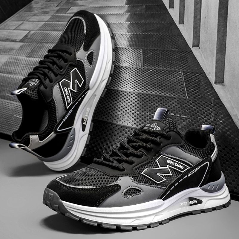 SXCHEN Men's Breathable Sneaker Shoes – Black Mesh Upper, Durable Stitching,  Non-Slip Traction Sole, Suitable For Light Sports & Trendy Street Style, All Sizes Available