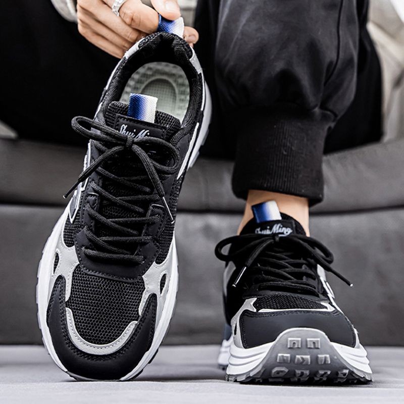 SXCHEN Men's Breathable Sneaker Shoes – Black Mesh Upper, Durable Stitching,  Non-Slip Traction Sole, Suitable For Light Sports & Trendy Street Style, All Sizes Available