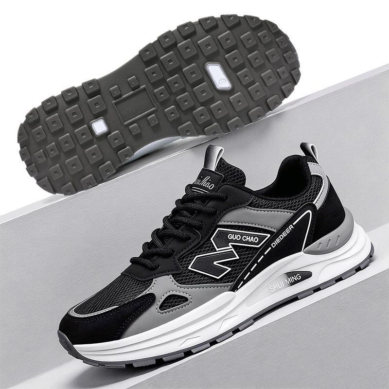 SXCHEN Men's Breathable Sneaker Shoes – Black Mesh Upper, Durable Stitching,  Non-Slip Traction Sole, Suitable For Light Sports & Trendy Street Style, All Sizes Available