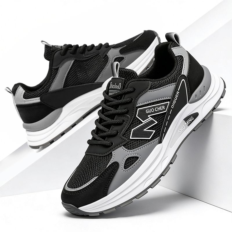 SXCHEN Men's Breathable Sneaker Shoes – Black Mesh Upper, Durable Stitching,  Non-Slip Traction Sole, Suitable For Light Sports & Trendy Street Style, All Sizes Available