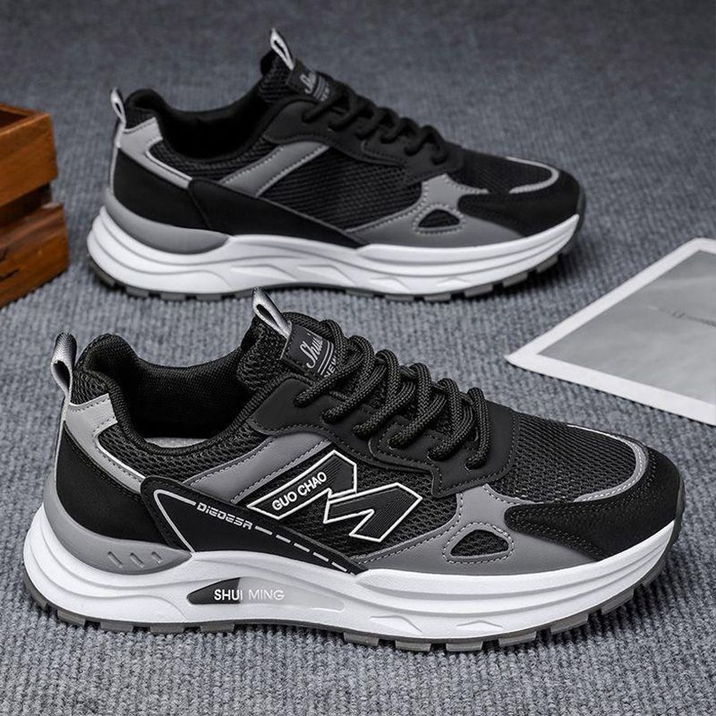 SXCHEN Men's Breathable Sneaker Shoes – Black Mesh Upper, Durable Stitching,  Non-Slip Traction Sole, Suitable For Light Sports & Trendy Street Style, All Sizes Available