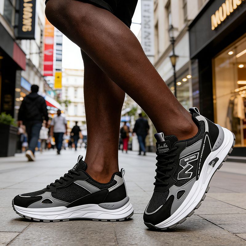 SXCHEN Men's Breathable Sneaker Shoes – Black Mesh Upper, Durable Stitching,  Non-Slip Traction Sole, Suitable For Light Sports & Trendy Street Style, All Sizes Available