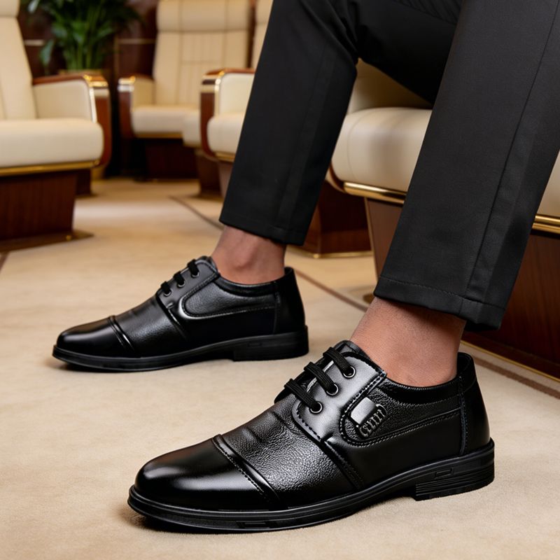 SXCHEN Men's Formal Lace-Up Shoes – Black With Textured Leather Upper, Cushioned Insole, Durable Stitching, Non-Slip Sole, Weddings & Special Occasions, All Sizes Available
