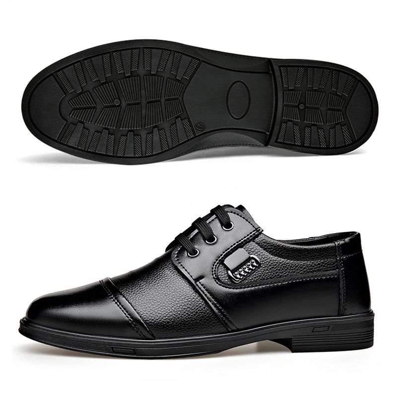 SXCHEN Men's Formal Lace-Up Shoes – Black With Textured Leather Upper, Cushioned Insole, Durable Stitching, Non-Slip Sole, Weddings & Special Occasions, All Sizes Available